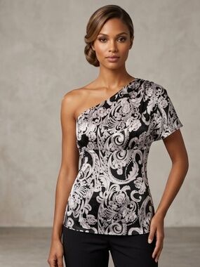 Cache One Shoulder Silk Ombre Blouse